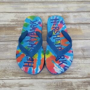 NWOT Hershey Park Blue Tie-Dye Flip Flops Sandals Unisex Kids Size 11/12